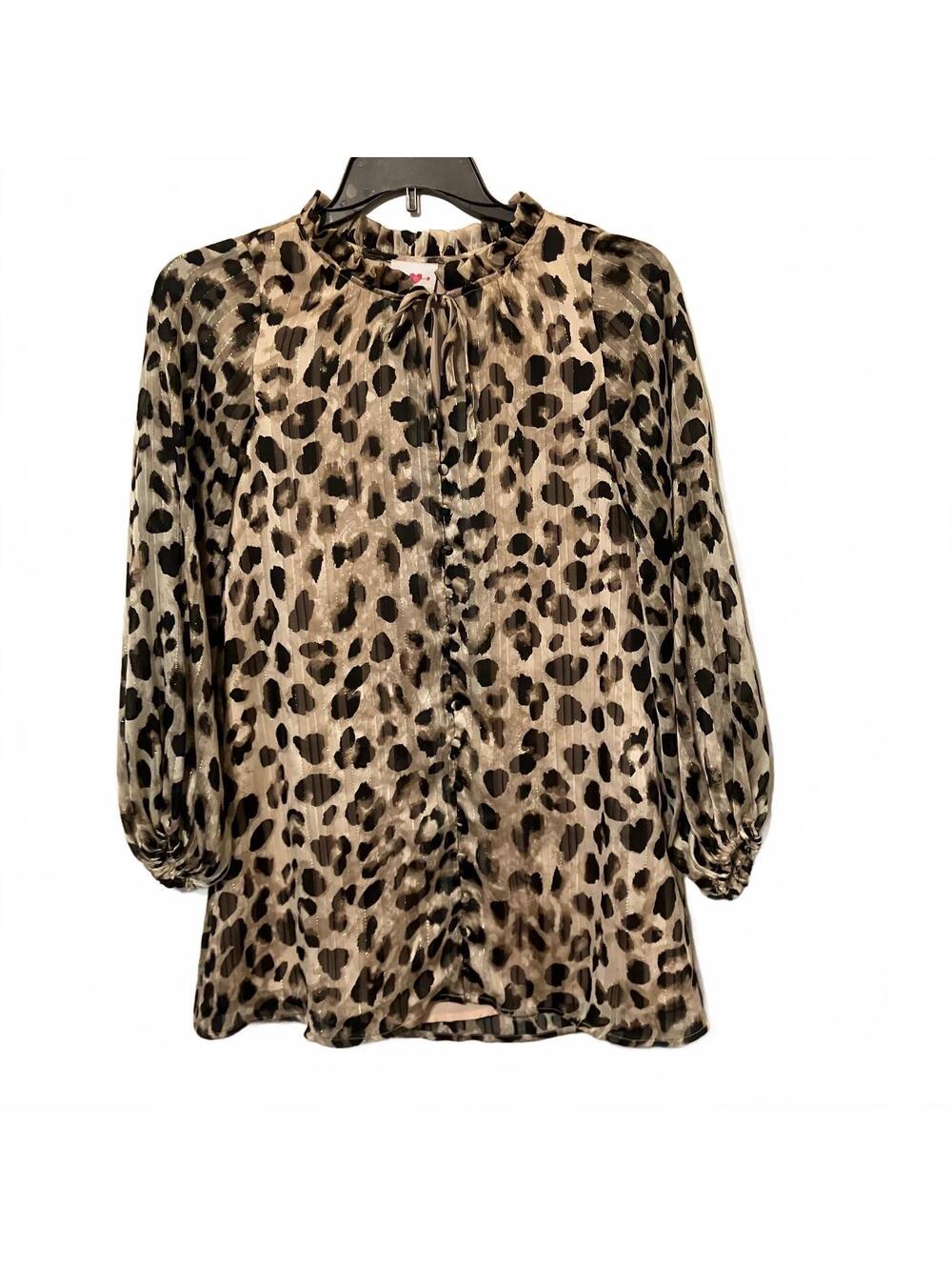 Buddy Love Women's Maximalist Leopard Print Rockstar Glam Boho Blouse X-Small